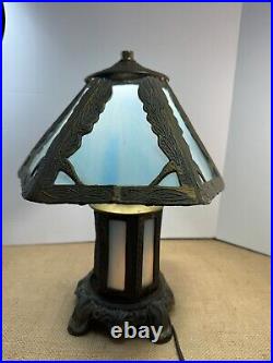 Art Nouveau Blue Tiffany Style Glass Paneled Lamp Stained Glass Table Lamp