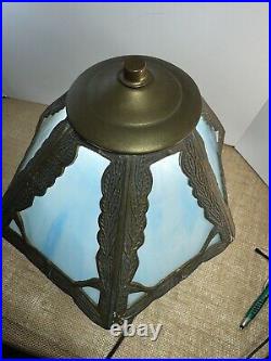 Art Nouveau Blue Tiffany Style Glass Paneled Lamp Stained Glass Table Lamp
