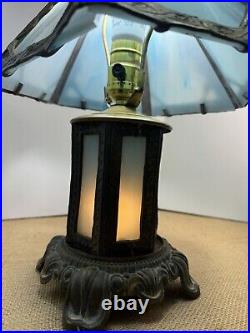 Art Nouveau Blue Tiffany Style Glass Paneled Lamp Stained Glass Table Lamp