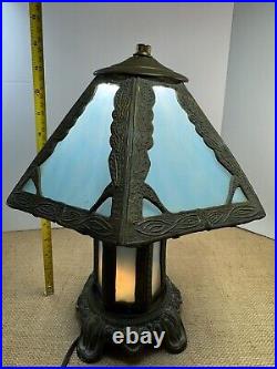 Art Nouveau Blue Tiffany Style Glass Paneled Lamp Stained Glass Table Lamp