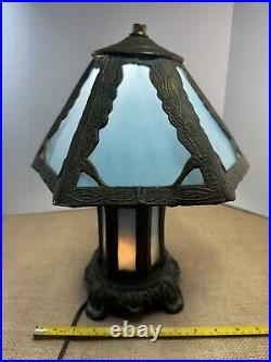 Art Nouveau Blue Tiffany Style Glass Paneled Lamp Stained Glass Table Lamp