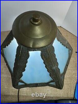 Art Nouveau Blue Tiffany Style Glass Paneled Lamp Stained Glass Table Lamp