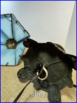 Art Nouveau Blue Tiffany Style Glass Paneled Lamp Stained Glass Table Lamp