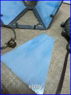 Art Nouveau Blue Tiffany Style Glass Paneled Lamp Stained Glass Table Lamp