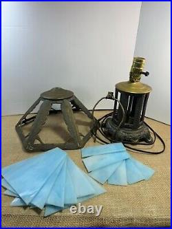 Art Nouveau Blue Tiffany Style Glass Paneled Lamp Stained Glass Table Lamp