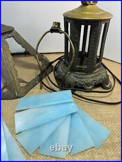 Art Nouveau Blue Tiffany Style Glass Paneled Lamp Stained Glass Table Lamp