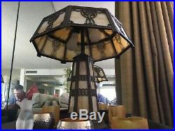 Art Nouveau Bradley & Hubbard, Miller Style Slag Glass Lamp, Light House Base