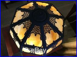 Art Nouveau Bradley & Hubbard, Miller Style Slag Glass Lamp, Light House Base
