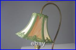 Art Nouveau Bronze Statue Lamp with Leaded Slag Glass Shade Art Nouveau Bronze Statue Lamp with Leaded Slag Glass Shade