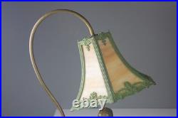 Art Nouveau Bronze Statue Lamp with Leaded Slag Glass Shade