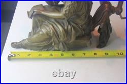 Art Nouveau Bronze Statue Lamp with Leaded Slag Glass Shade Art Nouveau Bronze Statue Lamp with Leaded Slag Glass Shade