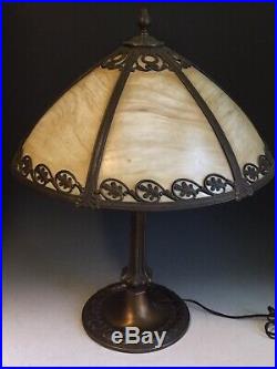 Art Nouveau Deco Slag Stained Glass 6 Six Pannel Miller Lamp Tiffany Era Vintage