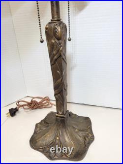 Art Nouveau FLOWER Leaves Lamp Base, Cast Iron Antique Slag/Stained Glass Shade