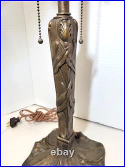 Art Nouveau FLOWER Leaves Lamp Base, Cast Iron Antique Slag/Stained Glass Shade