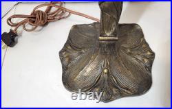 Art Nouveau FLOWER Leaves Lamp Base, Cast Iron Antique Slag/Stained Glass Shade