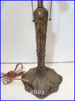 Art Nouveau FLOWER Leaves Lamp Base, Cast Iron Antique Slag/Stained Glass Shade