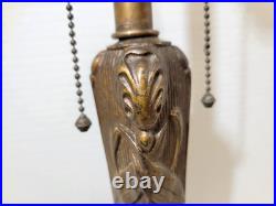 Art Nouveau FLOWER Leaves Lamp Base, Cast Iron Antique Slag/Stained Glass Shade