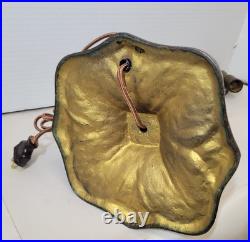 Art Nouveau FLOWER Leaves Lamp Base, Cast Iron Antique Slag/Stained Glass Shade