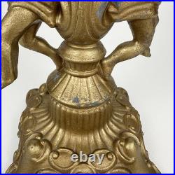 Art Nouveau Figural Blue Slag Glass 8 Panel Boudoir Lamp Cherub Putti Base