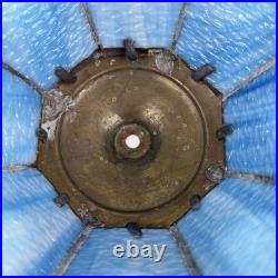 Art Nouveau Figural Blue Slag Glass 8 Panel Boudoir Lamp Cherub Putti Base