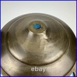 Art Nouveau Figural Blue Slag Glass 8 Panel Boudoir Lamp Cherub Putti Base