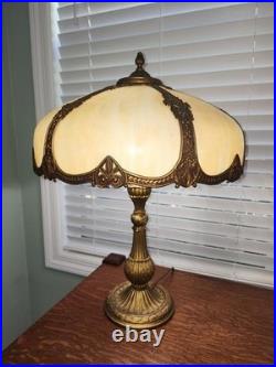 Art Nouveau Salem Brothers Slag Glass Table Lamp Circa 1900-1910