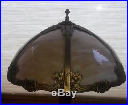 Art Nouveau Signed Bradley & Hubbard Curved Caramel Slag Glass Table Lamp