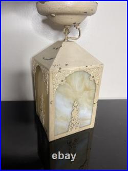 Art Nouveau Slag Glass 4 Panel Lamp with Floral Design