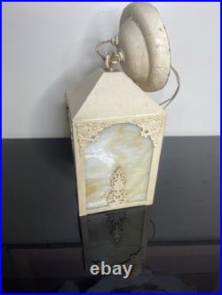 Art Nouveau Slag Glass 4 Panel Lamp with Floral Design Art Nouveau Slag Glass 4 Panel Lamp with Floral Design