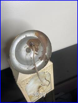 Art Nouveau Slag Glass 4 Panel Lamp with Floral Design