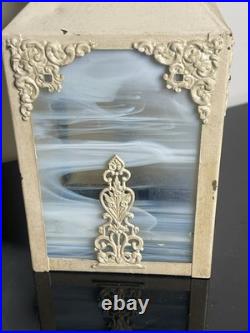 Art Nouveau Slag Glass 4 Panel Lamp with Floral Design