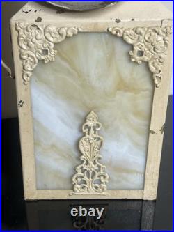 Art Nouveau Slag Glass 4 Panel Lamp with Floral Design