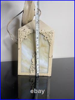 Art Nouveau Slag Glass 4 Panel Lamp with Floral Design Art Nouveau Slag Glass 4 Panel Lamp with Floral Design