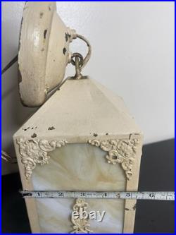 Art Nouveau Slag Glass 4 Panel Lamp with Floral Design