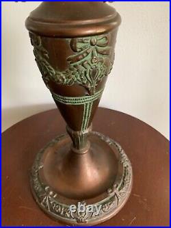 Art Nouveau Slag Glass Lamp Green & Bronze Floral Motif Rewired Art Nouveau Slag Glass Lamp Green & Bronze Floral Motif Rewired