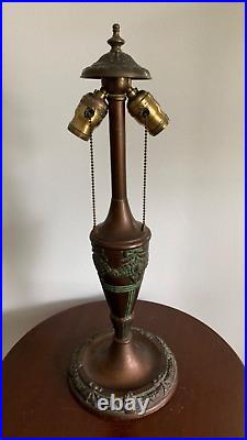 Art Nouveau Slag Glass Lamp Green & Bronze Floral Motif Rewired Art Nouveau Slag Glass Lamp Green & Bronze Floral Motif Rewired