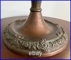 Art Nouveau Slag Glass Lamp Green & Bronze Floral Motif Rewired Art Nouveau Slag Glass Lamp Green & Bronze Floral Motif Rewired