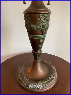 Art Nouveau Slag Glass Lamp Green & Bronze Floral Motif Rewired Art Nouveau Slag Glass Lamp Green & Bronze Floral Motif Rewired