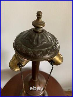 Art Nouveau Slag Glass Lamp Green & Bronze Floral Motif Rewired Art Nouveau Slag Glass Lamp Green & Bronze Floral Motif Rewired