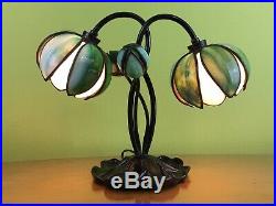 Art Nouveau Slag Glass Water Lily Desk Lamp