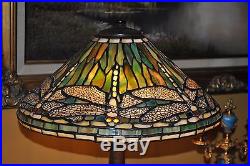Art Nouveau Tiffany Style Dragonfly Leaded Stained Slag Glass Lamp Shade