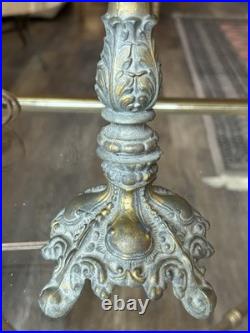 Art Nouveau slag glass table lamp with silver-plated metal base and frame