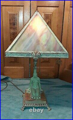 Art deco slag glass table lamp with figural base circa 1920's