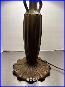 Art nouveau 24 table lamp bronze base with 6 Panel slag glass shade