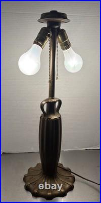 Art nouveau 24 table lamp bronze base with 6 Panel slag glass shade