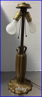 Art nouveau 24 table lamp bronze base with 6 Panel slag glass shade