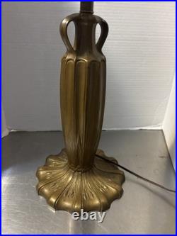 Art nouveau 24 table lamp bronze base with 6 Panel slag glass shade