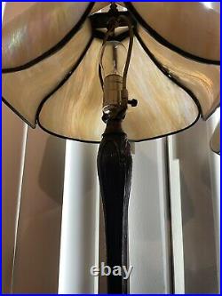 Art nouveau slag glass antique lamp iridescent mother of pearl elegant gorgeous