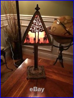 Arts And Crafts Slag Glass With Overlay Boudior Lamp, Handel, B&H, Tiffany Era