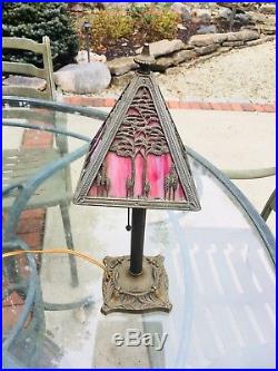 Arts And Crafts Slag Glass With Overlay Boudior Lamp, Handel, B&H, Tiffany Era